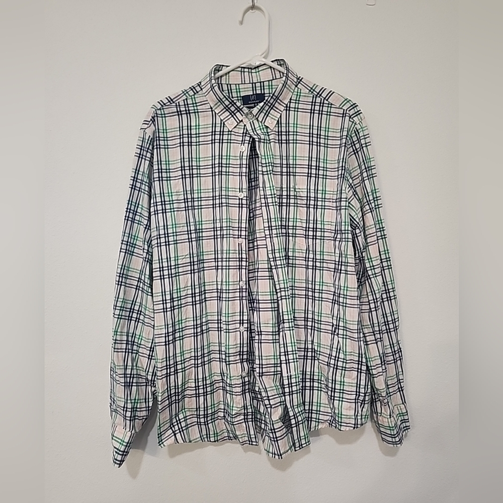 George Mens L (42-44) Pastel Plaid Classic Fit Long Sleeve Button Up Shirt